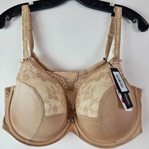 Curvy Couture Bra‎ 42DD 42E Tulip Lace Nude Beige Women's D1017 Underwire NWT